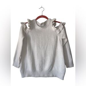 Loveriche CrewNeck Cream Off Shoulder sweater top Small Ruffle Shoulder Like New